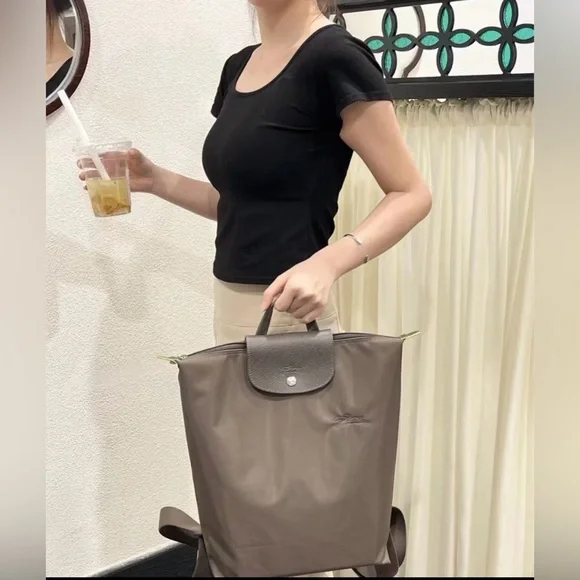 Longchamp Medium Backpack Recycled Canvas Terre Sophisticated Matte Finish - Picture 2 of 16